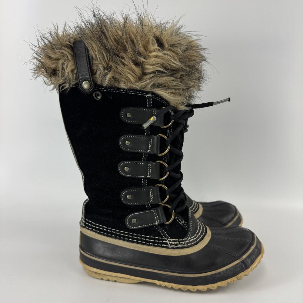 Sorel Women's-Joan Of Arctic Tall Snow Winter Boots Black Warm Faux Fur-Size 6